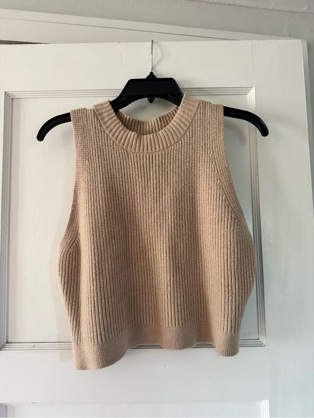 Beige Ribbed Sleeveless Knit Sweater Tank